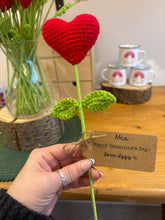Load image into Gallery viewer, Crochet Heart Flower with Personalised Tag – Valentine’s or Galentine’s Gift