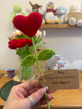 Load image into Gallery viewer, Crochet Heart Flower with Personalised Tag – Valentine’s or Galentine’s Gift