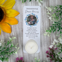 Load image into Gallery viewer, Tealight Candle, Forget Me Not Wreath Photo