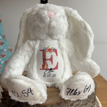 Load image into Gallery viewer, Personalised Teddy Bear Keepsake | New Baby Gift | Birth Detail Plush | Custom Baby Shower Present | Bunny