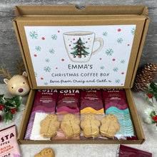 Load image into Gallery viewer, Personalised Christmas Coffee Gift Box β Costa Coffee Sachets & Gingerbread Men Biscuits