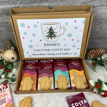 Load image into Gallery viewer, Personalised Christmas Coffee Gift Box β Costa Coffee Sachets & Gingerbread Men Biscuits