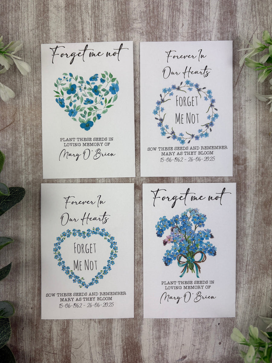 forget me not flower seeds for funerals Personalised Funeral Forget Me Not Seed Packets – The Persnickety Co