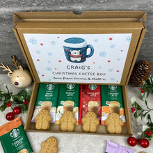 Load image into Gallery viewer, Personalised Christmas Coffee Letterbox Gift – Starbucks Coffee Sachets & Gingerbread Men Biscuits