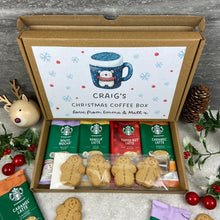 Load image into Gallery viewer, Personalised Christmas Coffee Letterbox Gift – Starbucks Coffee Sachets & Gingerbread Men Biscuits