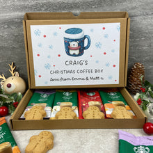 Load image into Gallery viewer, Personalised Christmas Coffee Letterbox Gift – Starbucks Coffee Sachets & Gingerbread Men Biscuits
