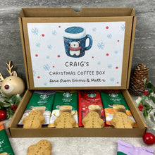 Load image into Gallery viewer, Personalised Christmas Coffee Letterbox Gift – Starbucks Coffee Sachets & Gingerbread Men Biscuits