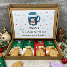 Load image into Gallery viewer, Personalised Christmas Coffee Letterbox Gift – Starbucks Coffee Sachets & Gingerbread Men Biscuits