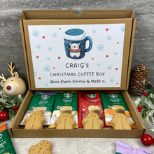 Load image into Gallery viewer, Personalised Christmas Coffee Letterbox Gift – Starbucks Coffee Sachets & Gingerbread Men Biscuits