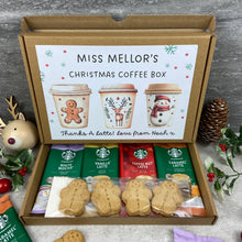 Load image into Gallery viewer, Personalised Teacher Christmas Coffee Gift Box – Starbucks Coffee Sachets & Gingerbread Biscuits