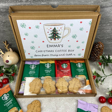 Load image into Gallery viewer, Personalised Christmas Coffee Gift Box β Starbucks Coffee Sachets & Gingerbread Men Biscuits