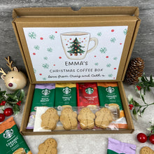 Load image into Gallery viewer, Personalised Christmas Coffee Gift Box β Starbucks Coffee Sachets & Gingerbread Men Biscuits