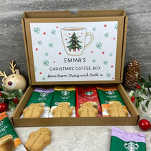 Load image into Gallery viewer, Personalised Christmas Coffee Gift Box β Starbucks Coffee Sachets & Gingerbread Men Biscuits