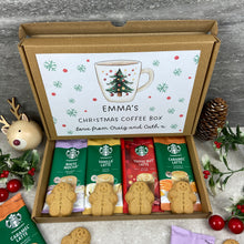 Load image into Gallery viewer, Personalised Christmas Coffee Gift Box β Starbucks Coffee Sachets & Gingerbread Men Biscuits