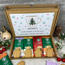 Load image into Gallery viewer, Personalised Christmas Coffee Gift Box β Starbucks Coffee Sachets & Gingerbread Men Biscuits