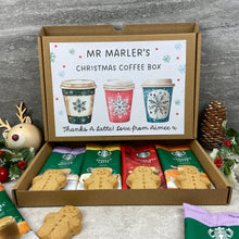 Load image into Gallery viewer, Personalised Teacher Christmas Coffee Letterbox Gift – Starbucks Coffee Sachets & Gingerbread Biscuits
