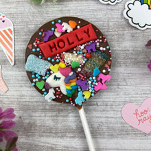 Load image into Gallery viewer, Personalised Unicorn Chocolate Lollipop