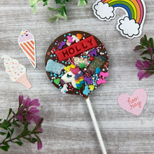 Load image into Gallery viewer, Personalised Unicorn Chocolate Lollipop