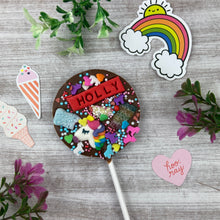 Load image into Gallery viewer, Personalised Unicorn Chocolate Lollipop