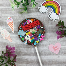 Load image into Gallery viewer, Personalised Unicorn Chocolate Lollipop-The Persnickety Co