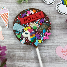 Load image into Gallery viewer, Personalised Unicorn Chocolate Lollipop