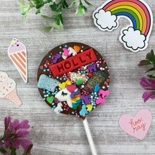 Load image into Gallery viewer, Personalised Unicorn Chocolate Lollipop