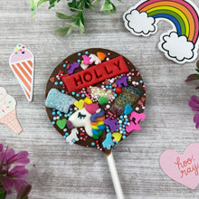 Load image into Gallery viewer, Personalised Unicorn Chocolate Lollipop