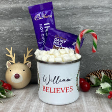 Load image into Gallery viewer, Personalised Festive Friends 'Believe' Enamel Mug