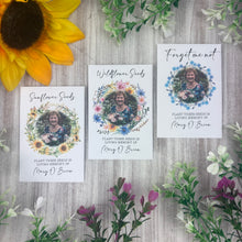 Load image into Gallery viewer, Personalised Funeral Seed Favour | Memorial Seeds with Photo | Sunflower, Wildflower or Forget-Me-Not Wreath