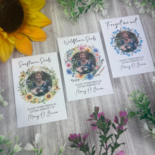 Load image into Gallery viewer, Personalised Funeral Seed Favour | Memorial Seeds with Photo | Sunflower, Wildflower or Forget-Me-Not Wreath