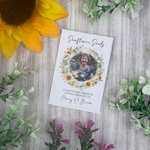 Load image into Gallery viewer, Personalised Funeral Seed Favour | Memorial Seeds with Photo | Sunflower, Wildflower or Forget-Me-Not Wreath