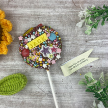 Load image into Gallery viewer, Personalised Have Fun On Your First Day At Nursery Belgian Chocolate Lollipop