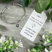 Load image into Gallery viewer, Maid Of Honour Knot Bangle With Initial Charm - Silver-4-The Persnickety Co