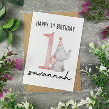 Load image into Gallery viewer, Elephant Happy 1st Birthday Personalised Card
