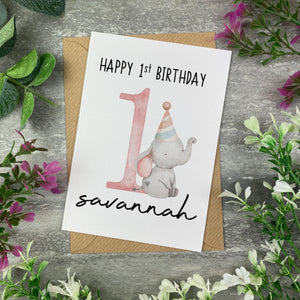 Elephant Happy 1st Birthday Personalised Card