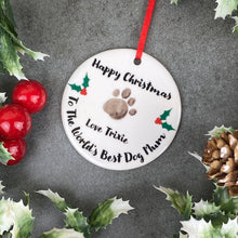 Load image into Gallery viewer, Personalised Happy Christmas World's Best Dog Mum Hanging Decoration-3-The Persnickety Co
