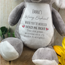 Load image into Gallery viewer, Personalised Grey Worry Elephant Soft Toy