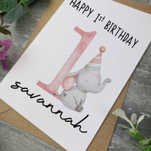 Load image into Gallery viewer, Elephant Happy 1st Birthday Personalised Card