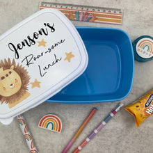 Load image into Gallery viewer, Personalised Roarsome Lion Lunch Box - Blue