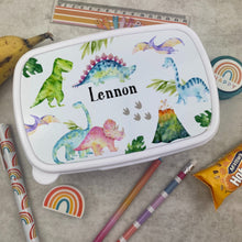 Load image into Gallery viewer, Personalised Dinosaur Lunchbox - White-The Persnickety Co