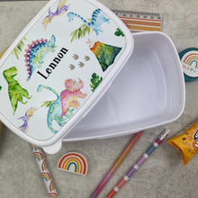 Load image into Gallery viewer, Personalised Dinosaur Lunchbox - White