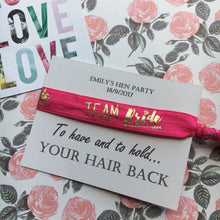 Load image into Gallery viewer, Hen Party Wristband / Hair Tie - Bride Tribe / Team Bride - Can Be Personalised With Any Name + FREE wristband, Hen Party,