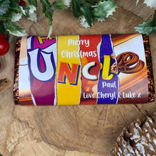 Load image into Gallery viewer, Merry Christmas Uncle Novelty Personalised Chocolate Bar
