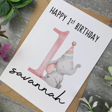 Load image into Gallery viewer, Elephant Happy 1st Birthday Personalised Card