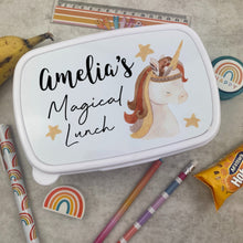 Load image into Gallery viewer, Personalised Magical Unicorn Lunch Box - White