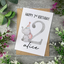 Load image into Gallery viewer, Elephant Happy Birthday Personalised Card-The Persnickety Co
