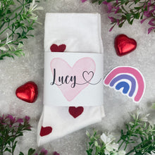 Load image into Gallery viewer, Love Heart Socks With Personalised Label-The Persnickety Co