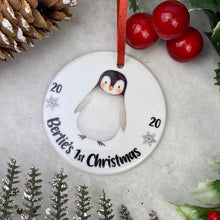 Load image into Gallery viewer, Personalised Penguin 1st Christmas Hanging Decoration