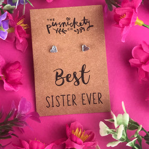 Best Sister Ever - Heart Earrings - Gold / Rose Gold / Silver-2-The Persnickety Co