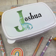 Load image into Gallery viewer, Personalised Initial Dinosaur Lunch Box - White